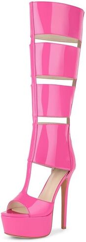 Only maker Women's Gladiator Knee High Stilettos Heels Sandals,Platform Peep Toe Back Zipper Shoes in Kuwait