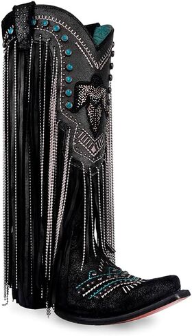 Corral Western Boots Womens Eagle Lamb Fringe 14 Inch Black C4087 in Kuwait