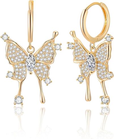 أقراط على شكل فراشة ذهبية للنساء-حلق أنيق مطلي بالذهب عيار 14 قيراط لا يسبب الحساسية مجوهرات عصرية هدية عيد الميلاد in Kuwait