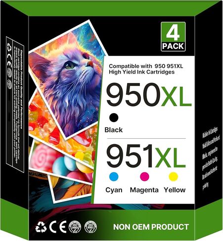 950XL 951XL Ink Cartridges Combo Pack Compatible for HP 950 951 Ink Cartridges Combo Pack for HP OfficeJet Pro 8600 8610 8630 8620 8615 8625 8100 276DW 251DW Printer(4 Pack Black Cyan Magenta Yellow) in Kuwait