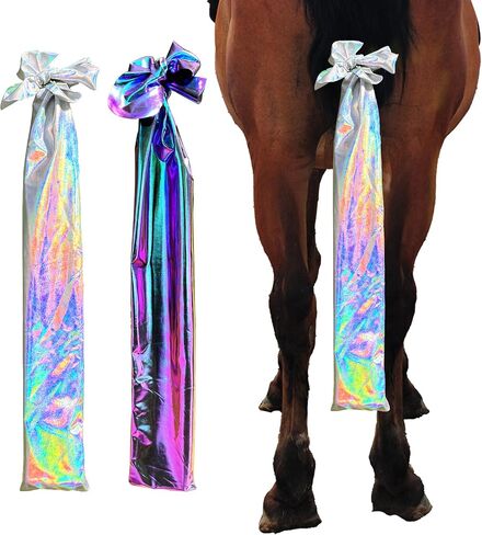 Shiny Black Elastic Horse Tail Bag with Glitter Fringe，Tail Bag for Horses,Pack of 2 in Kuwait