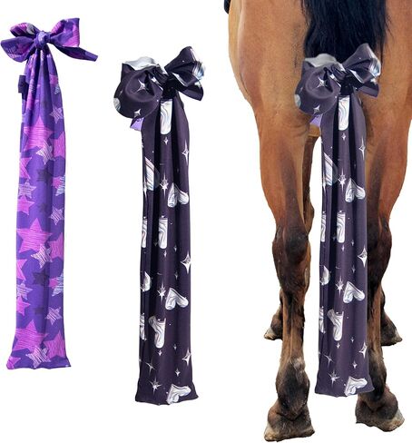 Shiny Black Elastic Horse Tail Bag with Glitter Fringe，Tail Bag for Horses,Pack of 2 in Kuwait