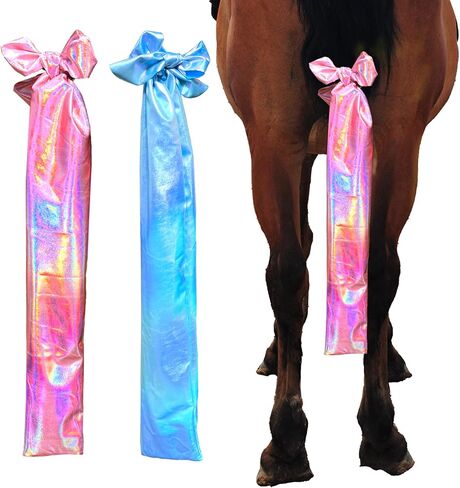 Shiny Black Elastic Horse Tail Bag with Glitter Fringe，Tail Bag for Horses,Pack of 2 in Kuwait