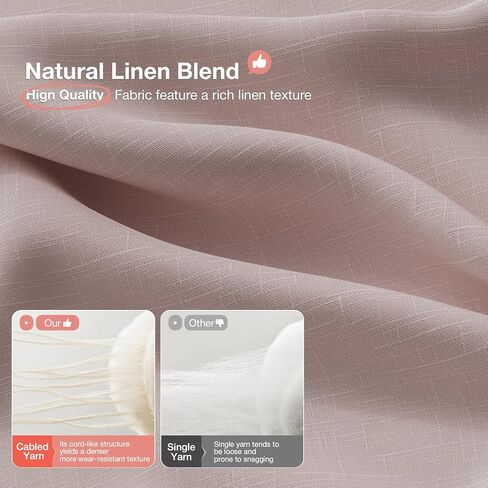 ستائر Rinwoc من الكتان ذات الطيات المضغوطة بطول 96 بوصة، 2 لوحة من الطيات المدربة على الذاكرة من الكتان المزخرف غير شفافة - ستائر خصوصية مرشحة للضوء لغرفة الفتيات، معالجة النوافذ الشفافة باللون الوردي (W40xL96) in Kuwait