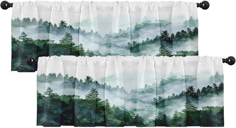 emvency 2 حزمة الستائر نافذة العلاجات، غابة خضراء ضبابية طبيعة شجرة الجبل ستائر التعتيم ستارة قابلة للتعديل للنوافذ غرفة المعيشة المطبخ فوق الحوض، 52 × 18 بوصة قضيب جيب الستائر in Kuwait