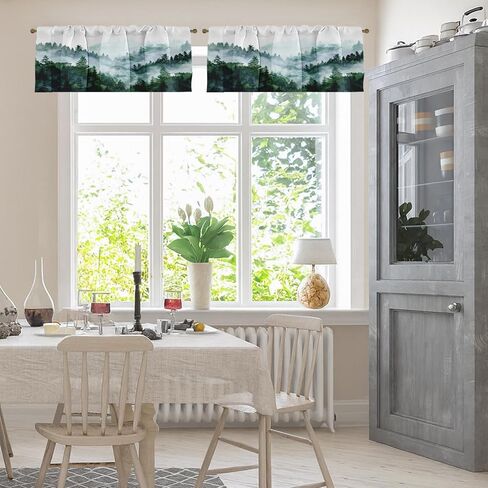 emvency 2 حزمة الستائر نافذة العلاجات، غابة خضراء ضبابية طبيعة شجرة الجبل ستائر التعتيم ستارة قابلة للتعديل للنوافذ غرفة المعيشة المطبخ فوق الحوض، 52 × 18 بوصة قضيب جيب الستائر in Kuwait