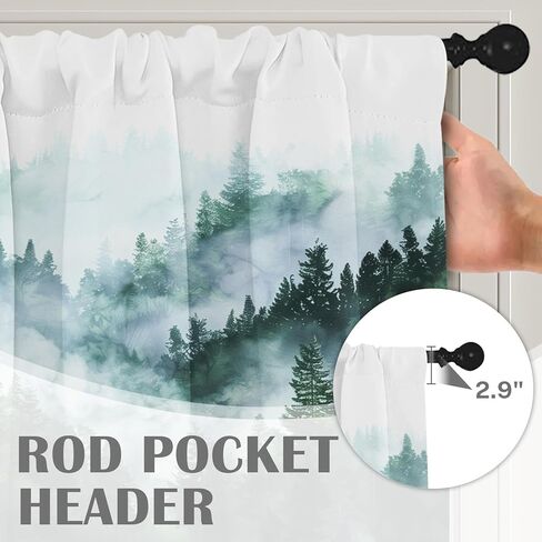 emvency 2 حزمة الستائر نافذة العلاجات، غابة خضراء ضبابية طبيعة شجرة الجبل ستائر التعتيم ستارة قابلة للتعديل للنوافذ غرفة المعيشة المطبخ فوق الحوض، 52 × 18 بوصة قضيب جيب الستائر in Kuwait