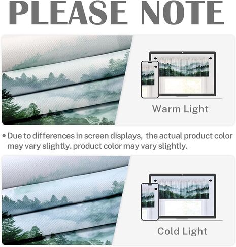 emvency 2 حزمة الستائر نافذة العلاجات، غابة خضراء ضبابية طبيعة شجرة الجبل ستائر التعتيم ستارة قابلة للتعديل للنوافذ غرفة المعيشة المطبخ فوق الحوض، 52 × 18 بوصة قضيب جيب الستائر in Kuwait