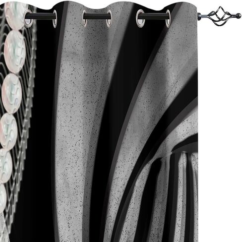 الفن التجريدي الأزهار الأسود والرمادي ستائر التعتيم 84 بوصة طويلة 2 لوحات مجموعة، الماس والمجوهرات الزهور السوداء خارج الستائر الحريرية سواد الحرارية ستائر النافذة المعزولة لغرفة النوم غرفة المعيشة 52x84 in Kuwait