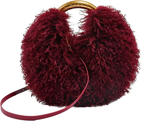 حقيبة يد ومحفظة من الفراء الصناعي للنساء Y2K حقيبة كتف هوبو منفوشة لطيفة حقيبة كروس فروي لطيفة مع حزام قابل للتعديل in Kuwait