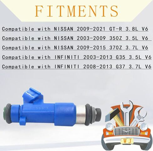 Pack of 6PCS Fuel Injectors 16600-JF00A 14002-AN001 16600-38B0A For Nissan 2009-2019 GT-R 350Z 370Z For Infiniti G35 G37 in Kuwait