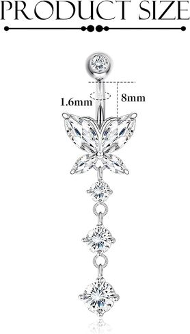 DJCIW Solid S925 Sterling Silver Butterfly Belly Button Ring for Women,14G Barbell Navel Piercing Jewelry,8mm 10mm 12mm Bar Lengths,Dangle Butterfly Charm Belly Piercing Jewelry Gift in Saudi Arabia