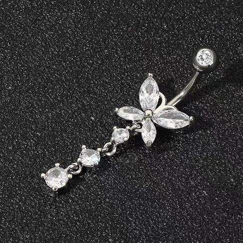 DJCIW Solid S925 Sterling Silver Butterfly Belly Button Ring for Women,14G Barbell Navel Piercing Jewelry,8mm 10mm 12mm Bar Lengths,Dangle Butterfly Charm Belly Piercing Jewelry Gift in Saudi Arabia
