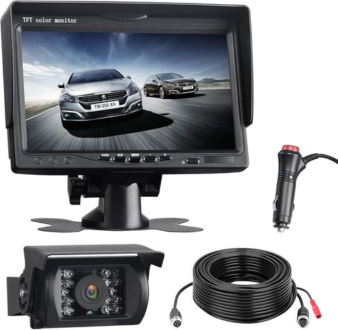 نظام كاميرا احتياطية RV، كاميرا احتياطية للمركبة بشاشة 7 بوصة 1080 بيكسل عالية الدقة، كاميرا رؤية خلفية مقاومة للماء مع رؤية ليلية 18 IR LED عكسية للشاحنة وكاميرا احتياطية سلكية للسيارات/المقطورة/الشاحنة/الجيب/سيارات الدفع الرباعي in Kuwait