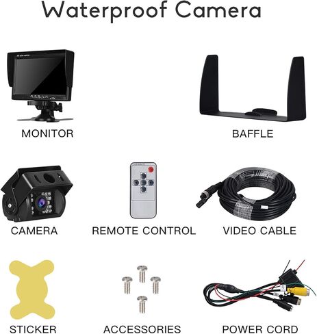 نظام كاميرا احتياطية RV، كاميرا احتياطية للمركبة بشاشة 7 بوصة 1080 بيكسل عالية الدقة، كاميرا رؤية خلفية مقاومة للماء مع رؤية ليلية 18 IR LED عكسية للشاحنة وكاميرا احتياطية سلكية للسيارات/المقطورة/الشاحنة/الجيب/سيارات الدفع الرباعي in Kuwait