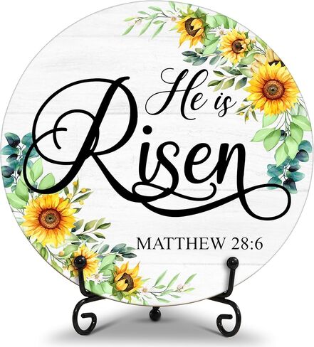 He Is Risen Decor, Easter Round Wood Decor Sign, Spring Religious Decor, Christian Easter Gifts For Woman Man, Church Decor And Accessories, Christian Home Office Decorations For Table Shelf -b05 in Kuwait