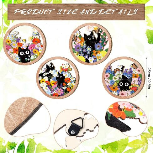 kathfly 4 قطع لطيف القطة السوداء جدار ديكور الأزهار القط شنقا جدار خشبي الفن 10 × 10 '' مزرعة زهرة كيتي السوق علامة بوهو لوحات فنية لحضانة غرفة نوم غرفة المعيشة مكتب ديكور الحيوانات الأليفة عاشق هدية in Saudi Arabia