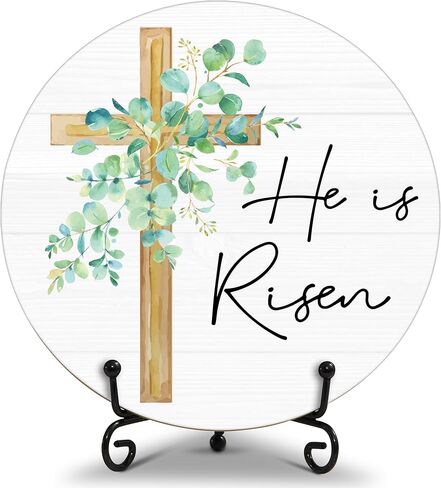 He Is Risen Decor, Easter Round Wood Decor Sign, Spring Religious Decor, Christian Easter Gifts For Woman Man, Church Decor And Accessories, Christian Home Office Decorations For Table Shelf -b05 in Saudi Arabia