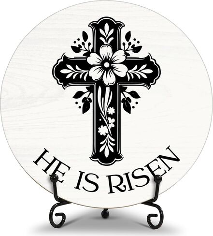 He Is Risen Decor, Easter Round Wood Decor Sign, Spring Religious Decor, Christian Easter Gifts For Woman Man, Church Decor And Accessories, Christian Home Office Decorations For Table Shelf -b05 in Saudi Arabia