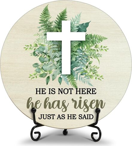 He Is Risen Decor, Easter Round Wood Decor Sign, Spring Religious Decor, Christian Easter Gifts For Woman Man, Church Decor And Accessories, Christian Home Office Decorations For Table Shelf -b05 in Saudi Arabia