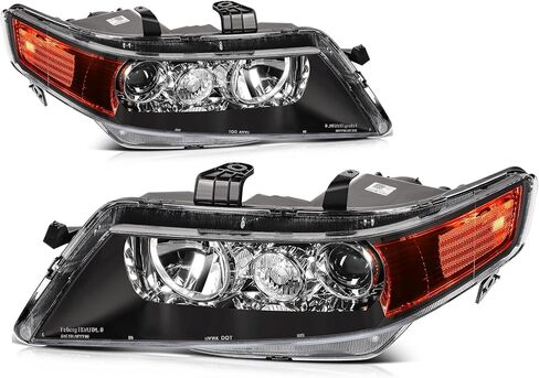 2004-2008 for Acura TSX Headlight Assembly Compatible with for 2004-2008 for Acura TSX Base Sedan 4-Door 2.4L Headlamp Black Housing Amber Reflector Replace Driver and Passenger Side Headlight in Kuwait