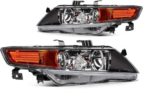 2004-2008 for Acura TSX Headlight Assembly Compatible with for 2004-2008 for Acura TSX Base Sedan 4-Door 2.4L Headlamp Black Housing Amber Reflector Replace Driver and Passenger Side Headlight in Kuwait