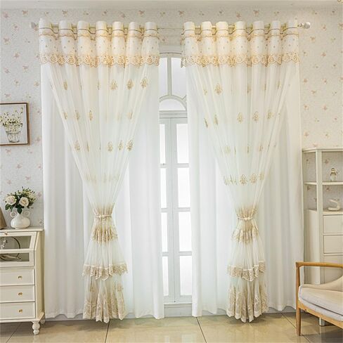 1 لوحة فاخرة طبقة مزدوجة ستائر شفافة لغرفة المعيشة غرفة النوم 3D التطريز مزيج محض مطابقة تول أبيض شفاف لانزلاق الباب 2 ستارة الطبقات مع الستارة جروميت (W52 L84 بوصة، بيج) in Kuwait