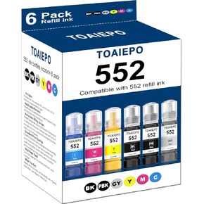 552 زجاجات إعادة تعبئة الحبر بديلة لزجاجات الحبر Epson T552 التي تعمل مع ET-8550 ET-8500 ET8550 ET8500 8550 8500، 6 عبوات (صبغة سوداء، صبغة ملونة) in Kuwait
