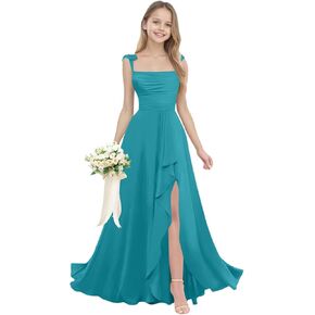 Junior Bridesmaid Dresses for Teen Girls Spaghetti Strap Chiffon Ruffles Wedding Guests Dresses in Saudi Arabia