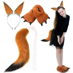 مجموعة أزياء ثعلب الشتاء اللطيفة من القطيفة على شكل ثعلب وأذنين منفوشة وذيل حيوان مخلب شتوي أحذية زي حفلة قطيفة للنساء in Saudi Arabia