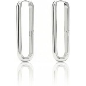 Rectangle Silver Hoop Earrings for Women - Modern Bold Paperclip Style 316L Stainless Steel Hoops, Chic Minimalist Geometric Jewelry, 1.5" Long in Saudi Arabia