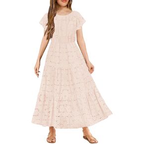 فساتين HOSIKA للفتيات بتصميم عتيق من الدانتيل الزهري وأكمام مكشكشة على شكل حرف A لحفلات الزفاف in Kuwait