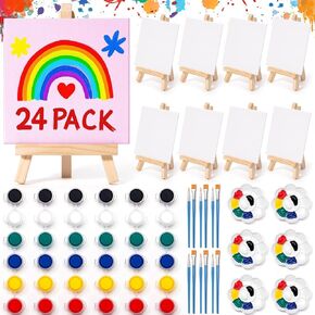 24 Set Mini Acrylic Paint Kit with Canvas, Wood Easel, Brushes, Palette, Painting Kits for Kids Girls Boys, Art Set Gifts for Classroom Prizes Birthday Party Favors Easter Basket Stuffers in Kuwait