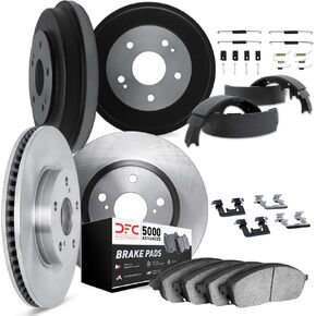 طقم فرامل شركة الاحتكاك الديناميكي لسيارة تويوتا كورولا 2003-2008| طقم دوّارات ووسادات فرامل أمامية وخلفية 5000 متقدمة| الأجهزة، مجموعة الطبول، الأحذية متضمنة in Kuwait