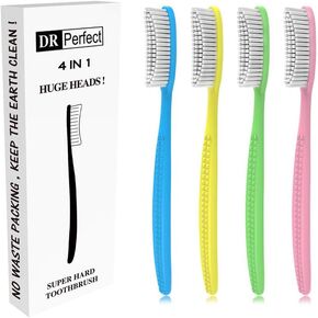 DR PEFECT Extra Hard & Firm Toothbrush BPA Free Large Long Head Whitening Teeth Pack of 4 in Kuwait