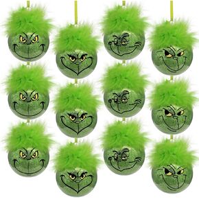 Christmas Decorations Indoor: 12pcs Cute Green Elf Christmas Tree Ornaments with Fuzzy Hair, Hanging Thief Monster Xmas Balls for Tree Fireplaces Garland, Kids Home School Office Decor in Kuwait