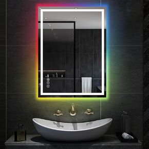 Awoco LED Bathroom Mirror, 24" x 32" Vanity Mirror with 8 Colors RGB Backlit and 3 Colors Front Light, Dimmable Anti-Fog Lighted Mirror, Memory Function, Mirror for Bathroom Wall in Kuwait