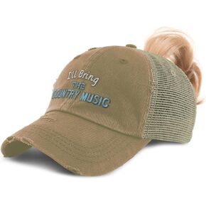 Speedy Pros Womens Ponytail Cap I'll Bring The Country Music Cotton Distressed Trucker Hats in Kuwait