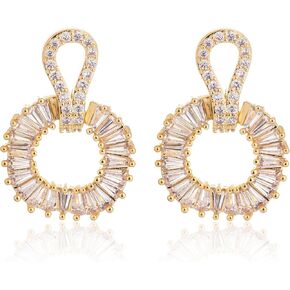 أقراط متدلية ذهبية للنساء، أقراط زركونيا مكعبة من الفضة الإسترليني مطلية بالذهب عيار 14 قيراط لحفلات الزفاف والحفلات الراقصة والحفلات هدية لها in Kuwait