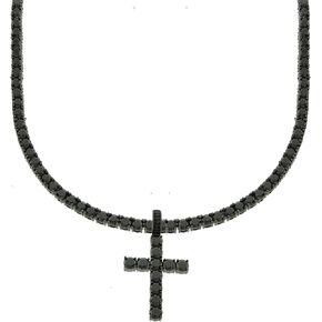 Unisex Silver Gold Black Rose Gold Finish Iced Out Lab Created Diamond Cross Pendant 4mm Tennis Chain 1 Row Necklace 16-24 inches in Kuwait