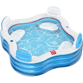 QPAU Inflatable Swimming Pool, Full-Sized Blow Up Pool with Seats and Backrests, Kiddie Pool for Outdoor & Backyard, for Family Summer Time Fun, Cyan in Kuwait