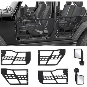 أبواب درب أنبوبي للطرق الوعرة مع مرآة رؤية جانبية متوافقة مع 2018-2026 Wrangler JL JLU & Gladiator JT 4 أبواب - مجموعة من 4 أبواب نصف أنبوبية سميكة للمغامرة in Kuwait