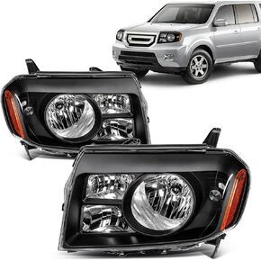 Fits for 2009-2011 Honda Pilot Headlight Assembly,Halogen Headlamp Replacement Driver Passenger Side Black Housing Amber Reflector #HO2518125 33150-SZA-A01 HO2519125 33100-SZA-A01 in Kuwait