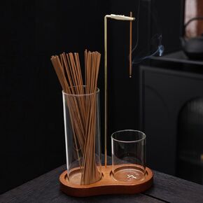 Wooden Incense Stick Holder, Dual Glass Cylinders for Anti-Ash Flying and Incense Sticks Storage, Upside Down Incense Stick Burner for Yoga, Spa, Meditation & Room Décor in Kuwait