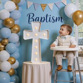 imprsv 3FT Light Up Cross for Baptism Decorations for Girl Boy, Large Marquee Cross for Mi Bautizo Decorations, Big Marquee Mosaic Frame for Baptism First Holy Communion Confirmation Party Decor in Saudi Arabia