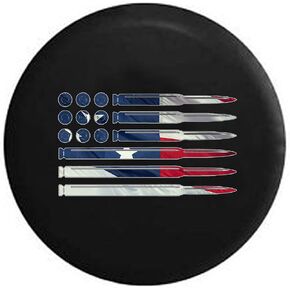 Rifle Pistol Bullets Rounds American Flag 2A American Flag Spare Tire Cover fits SUV Camper RV Accessories Black 28 in in Kuwait