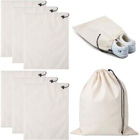 6 عبوات من حقائب الأحذية القطنية للسفر والتخزين - أكياس برباط مقاومة للغبار مقاس 17.7 × 13.8 بوصة، منظمات قطنية قابلة للغسل وإعادة الاستخدام (بيج) in Kuwait