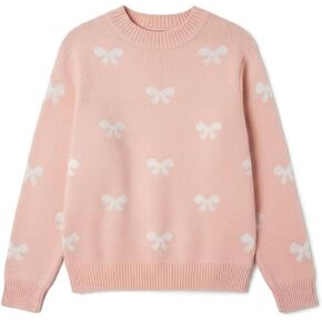 سترة Madore الوردية الناعمة للنساء البالغات والنساء بفيونكة بيضاء محبوكة في عيد الحب والكريسماس in Kuwait