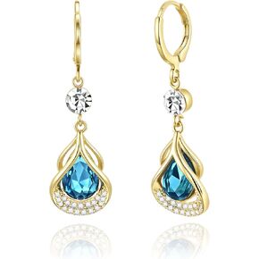 Trendy Sapphire Huggie Small Hoop Earrings with Hypoallergenic Blue Topaz Birthstones, 14K Gold Plated Teardrop Dangle Earrings for Women, Blue Crystal Jewelry for Daily & Occasions in Kuwait