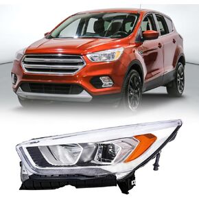 PENSUN Headlight Assembly Fit For 2017 2018 2019 Ford Escape Halogen Projector Headlamp W/LED DRL Chrome Housing Clear Lens (Passenger & Driver Side) in Kuwait